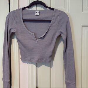 TNA Gray and Purple Fitted Crop Long Sleeve Tee